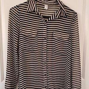 Old Navy Black and Cream Striped Button-Down Shirt